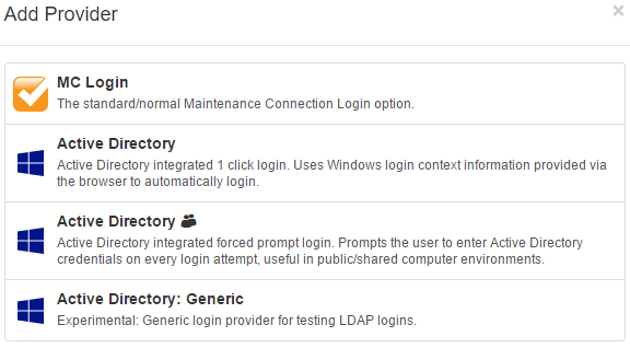 Add Provider Menu